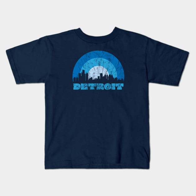 Detroit Vintage Sunrise - Football Colors Kids T-Shirt by SchaubDesign